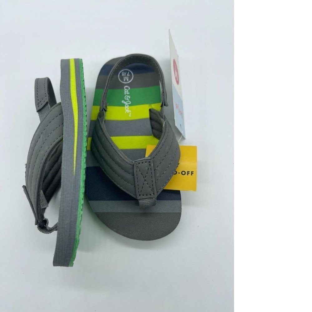Cat & Jack Ash Flip Flop Sandals Green/Gray Stripe L 9-10 - Picture 8 of 8